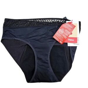 Thinx NWT Hiphugger Lace Classic Black Period Underwear Panties Size 1X